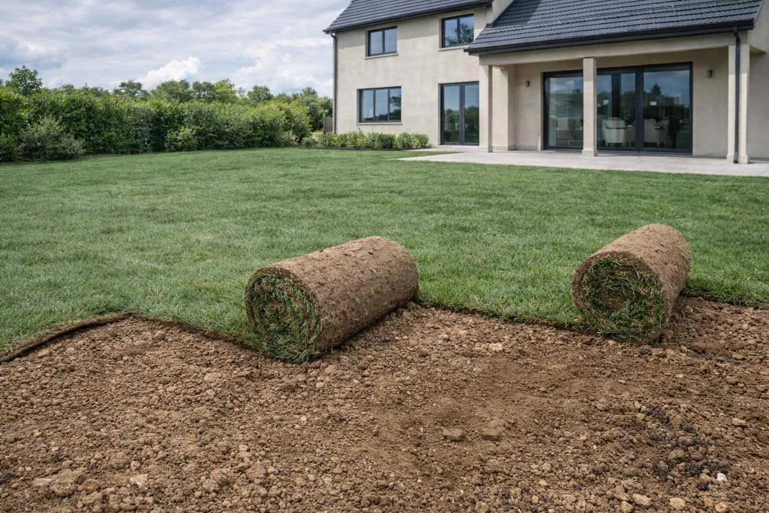 Rouleaux de gazon naturel en plaque, La Grande-Motte