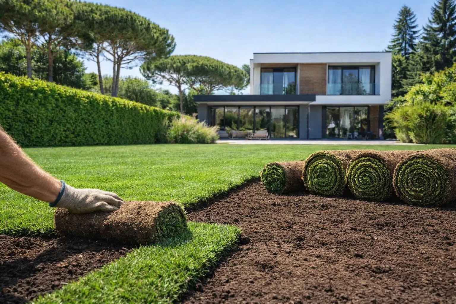 Pose de gazon naturel en plaque