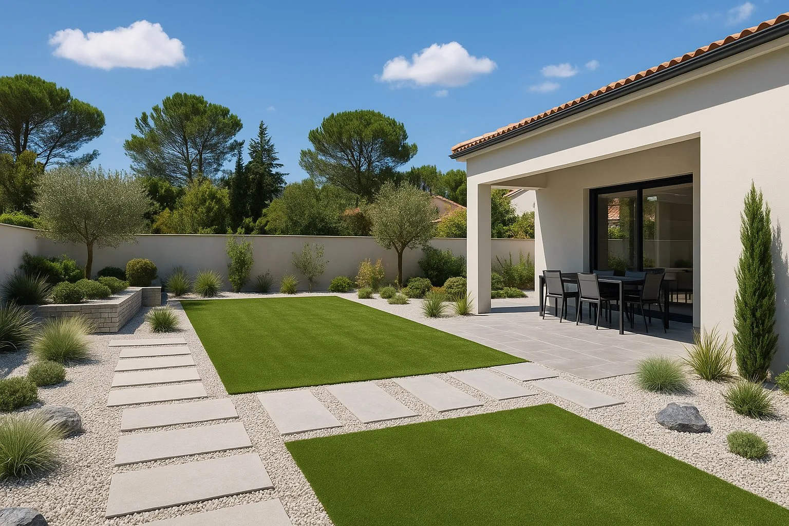Jardin minéral et sec économe en eau